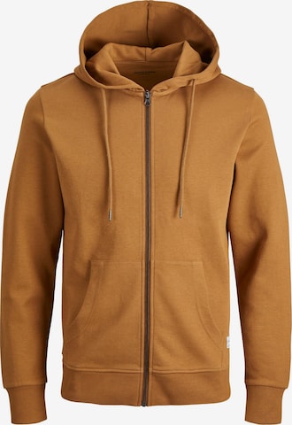 JACK & JONES Zip-Up Hoodie in Brown: front