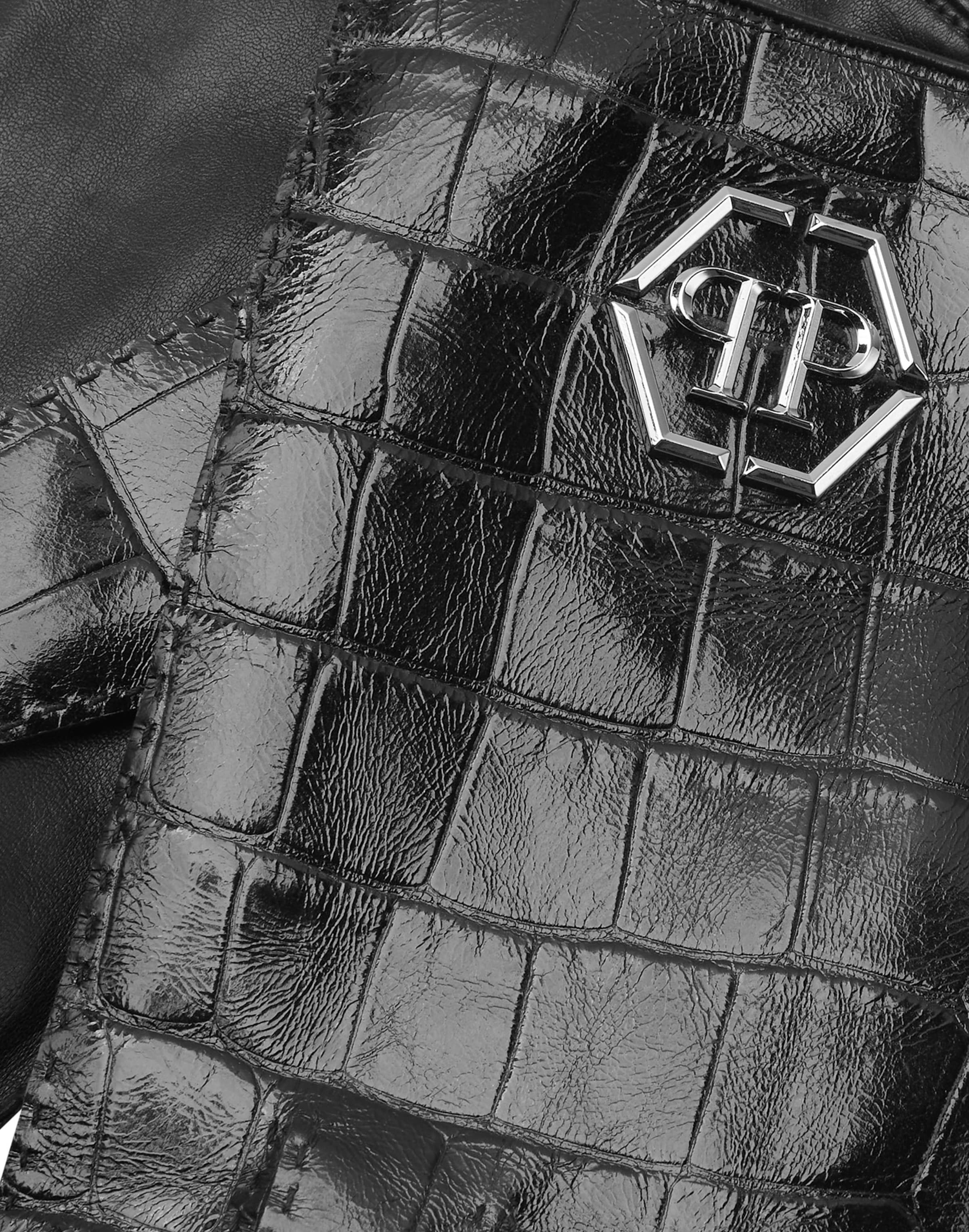 Philipp Plein Full finger gloves 'Hexagon' in Black