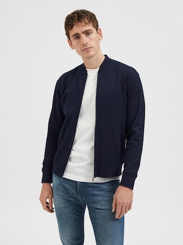 SELECTED HOMME Zip-Up Hoodie in Blue: front