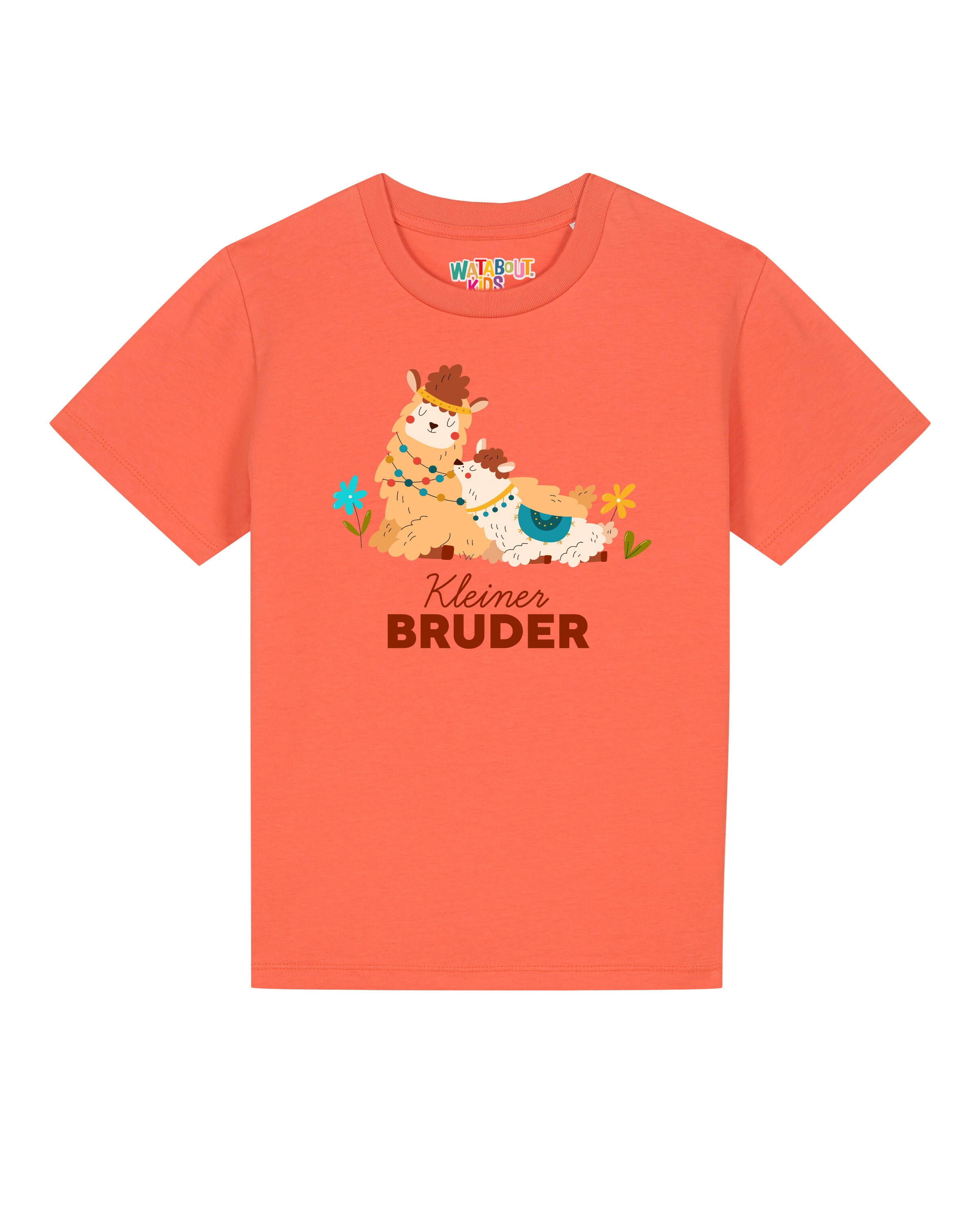 T-Shirt 'Lama Kleiner Bruder' watabout.kids en orange : devant