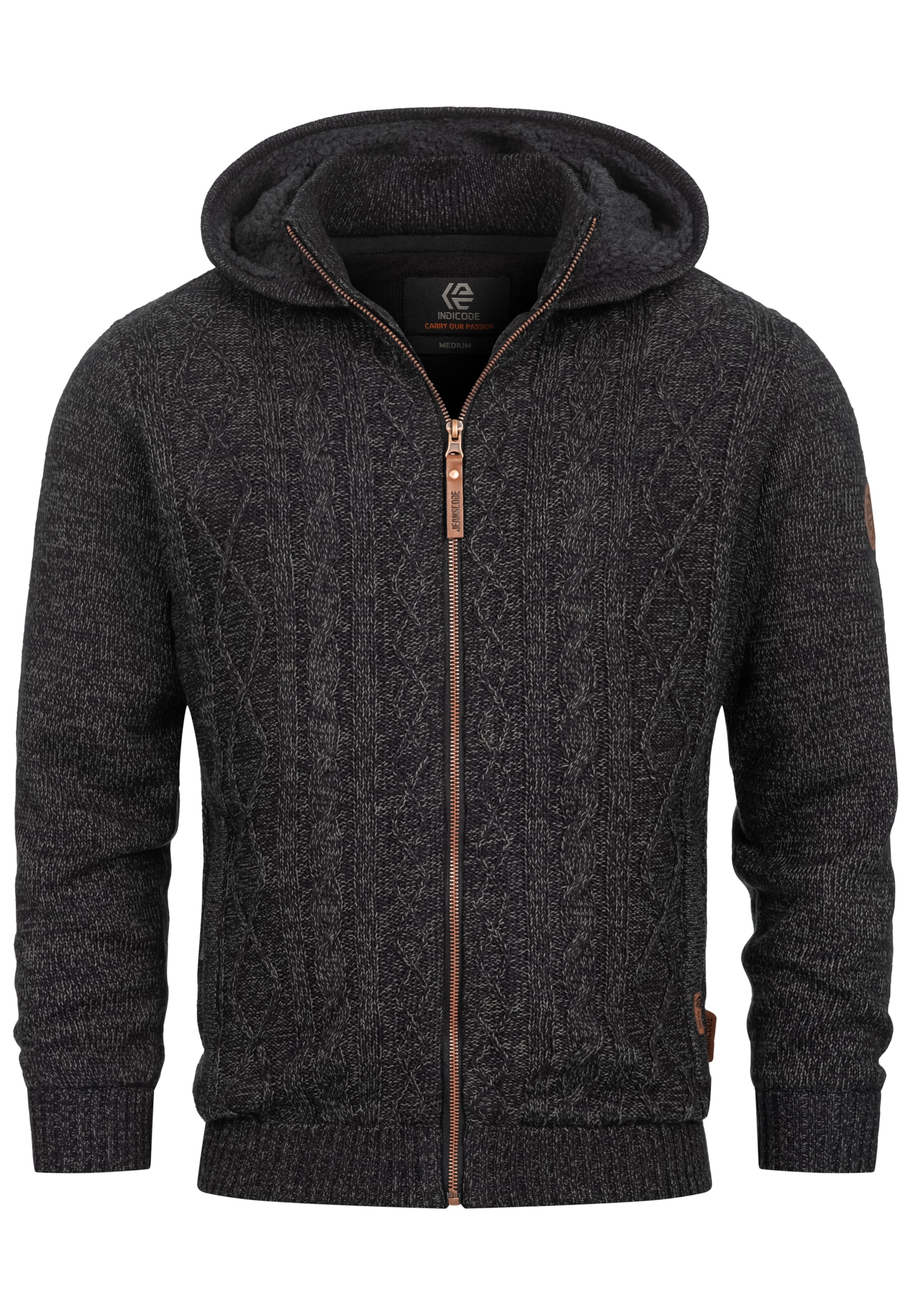 INDICODE JEANS Knit cardigan 'INRandolph' in Black: front