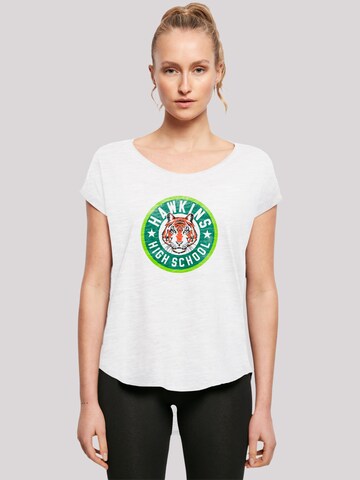 F4NT4STIC T-Shirt 'Stranger Things Hawkins Tiger Circle Netflix TV Series' in Weiß: Vorderseite