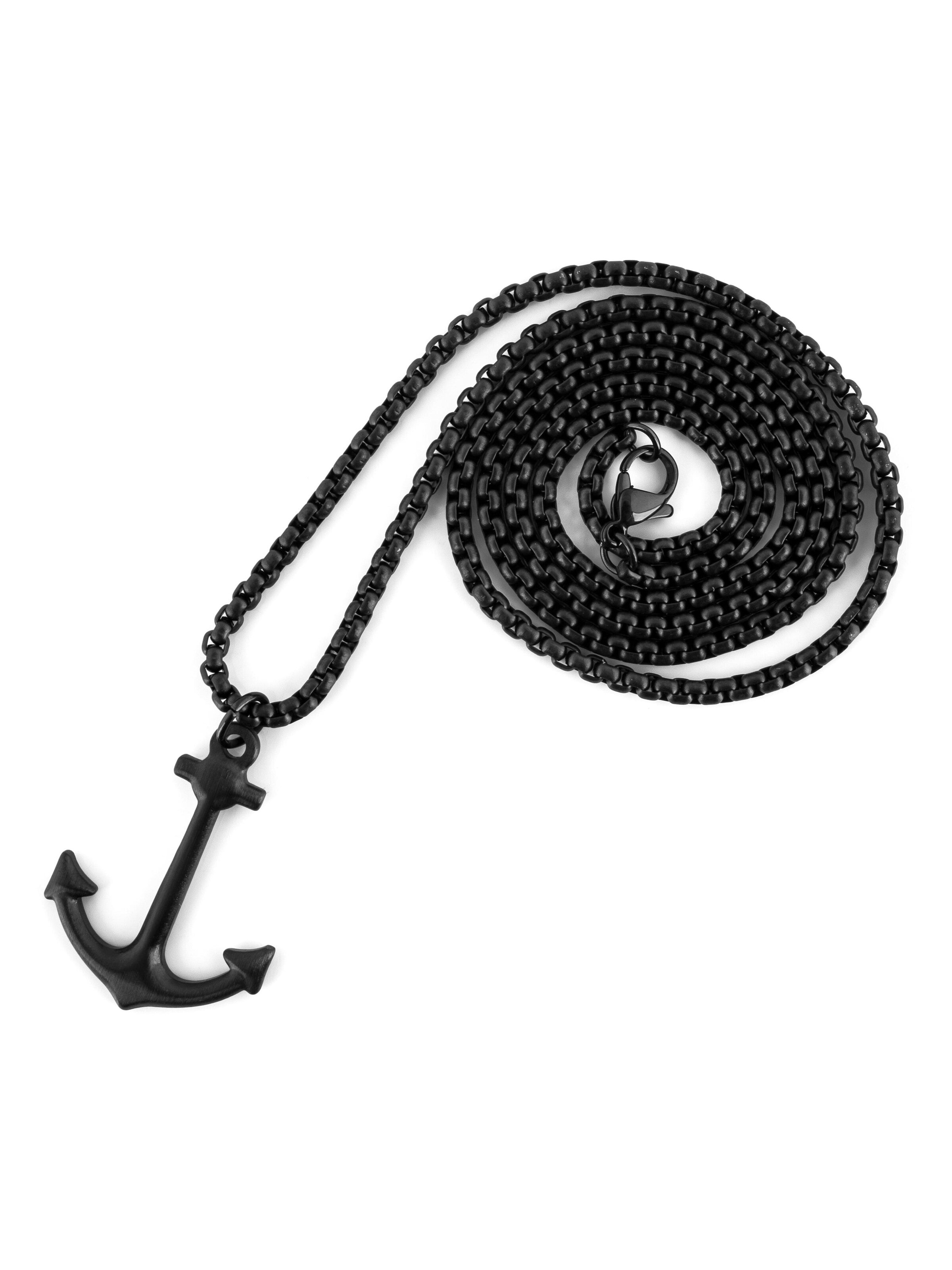 Akitsune Necklace 'Portus Anchor Pendant / Necklace Matte Black 70 cm' in Black