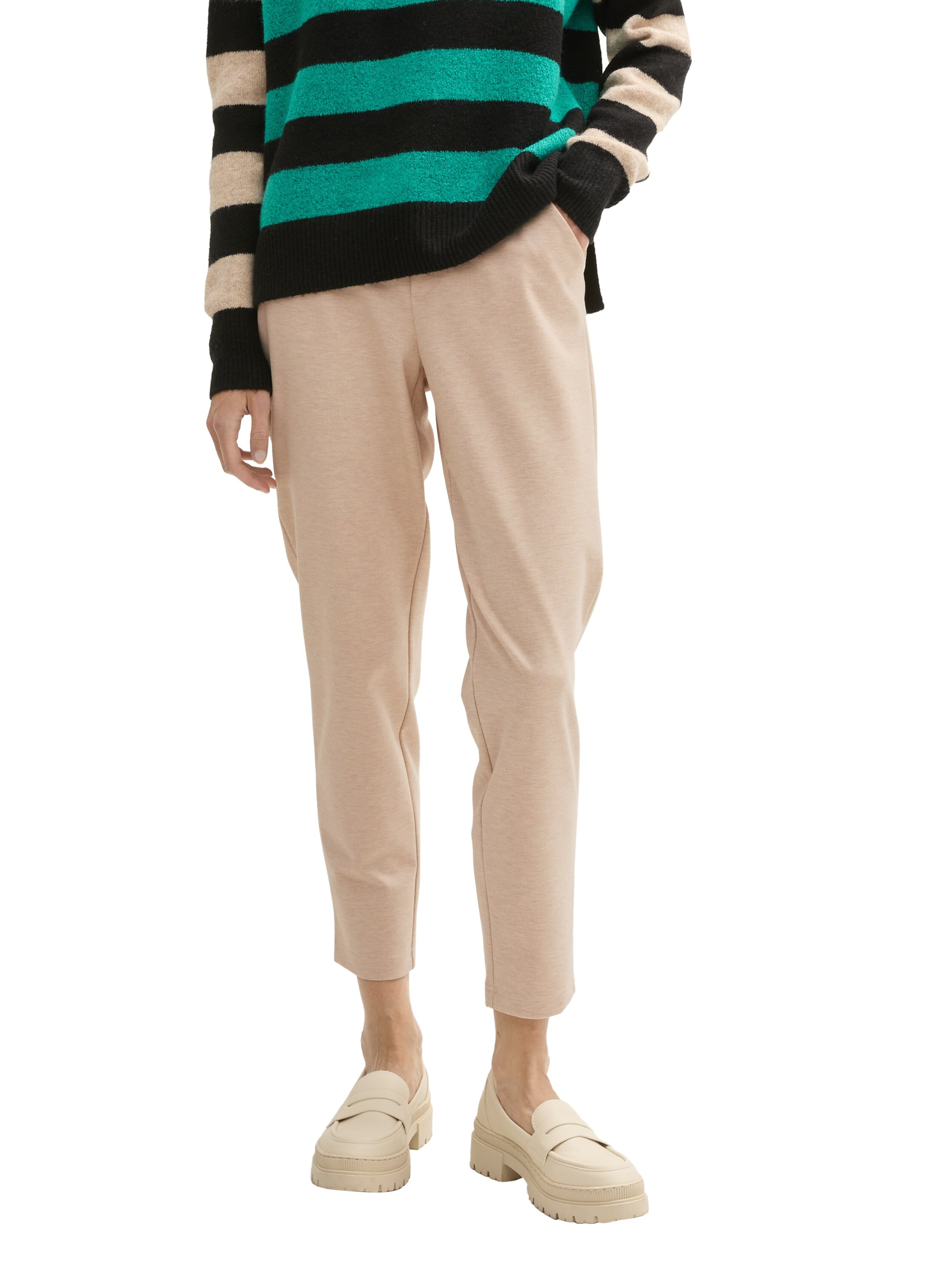 TOM TAILOR DENIM Tapered Trousers in Beige: front