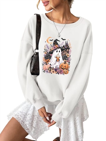 GORHEY Sweatshirt 'Loose Women's Oversized Sweatshirt, Halloween Style with Dropped Shoulders' in White: front