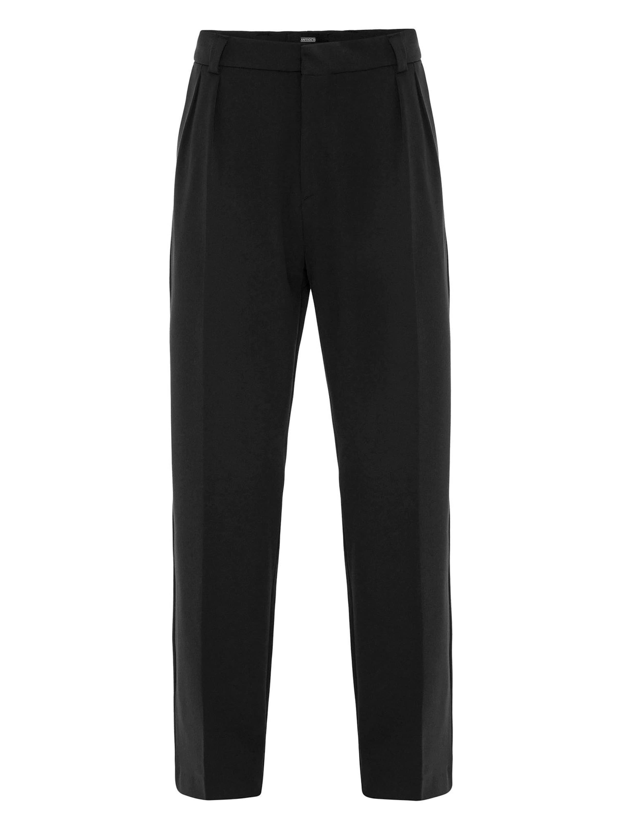 Antioch Normální Kalhoty se sklady v pase – černá: přední strana