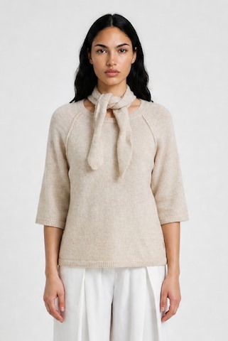 Smith&Soul Kurzarm-Pullover mit Schalkragen in Beige: Vorderseite