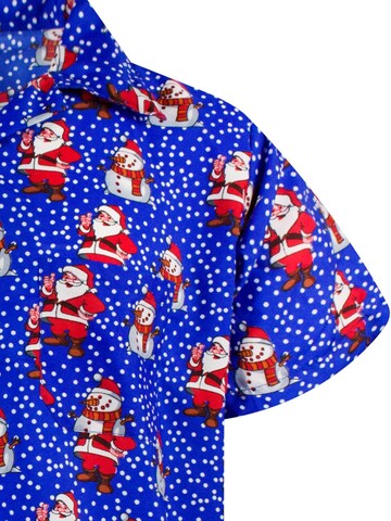 King Kameha Regular fit Button Up Shirt 'Christmas Santa Likes' in Blue