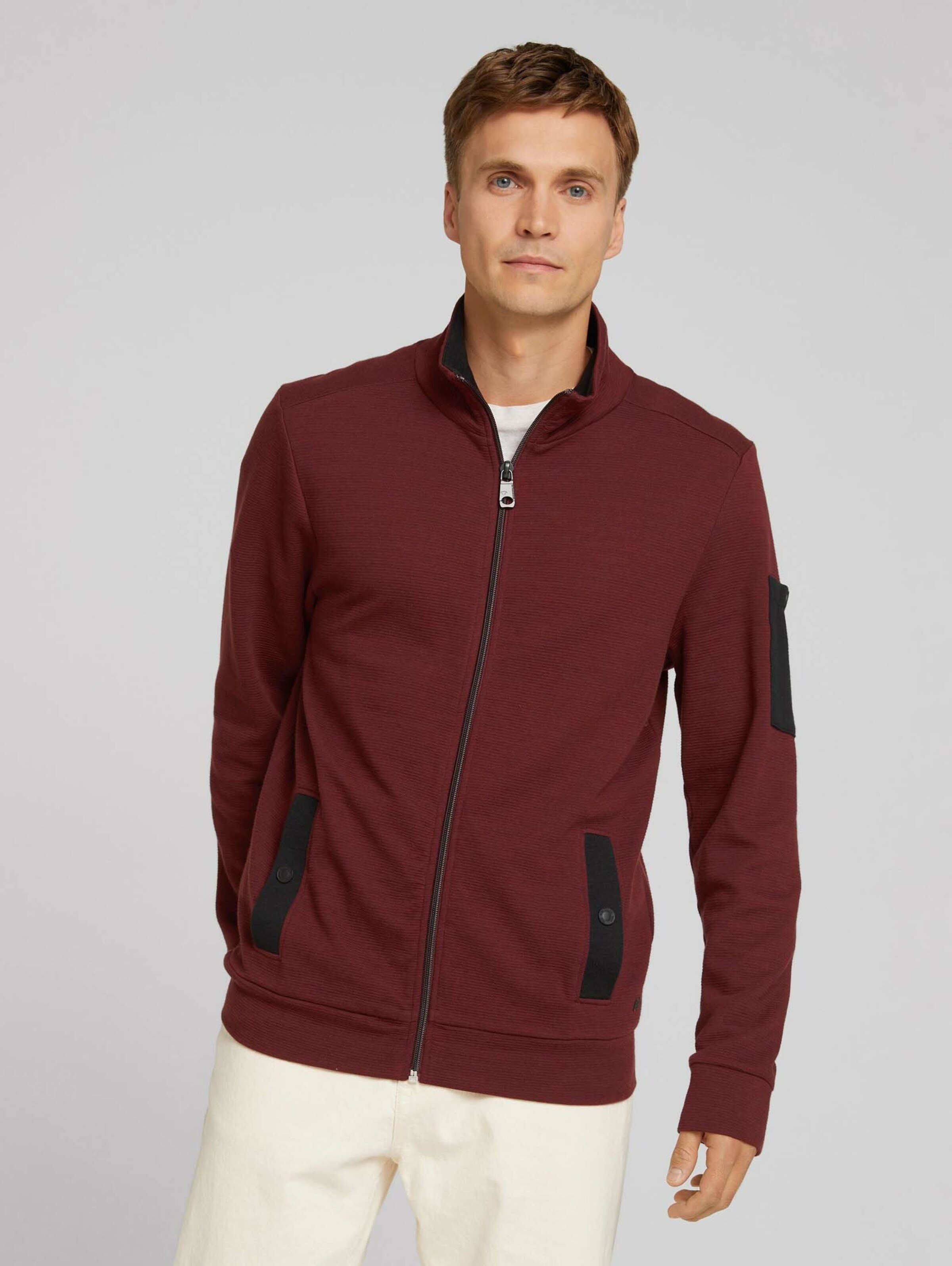Männer Große Größen TOM TAILOR Sweatjacke in Dunkelrot - QE35430 Männer Große Größen TOM TAILOR Sweatjacke in Dunkelrot - QE35430