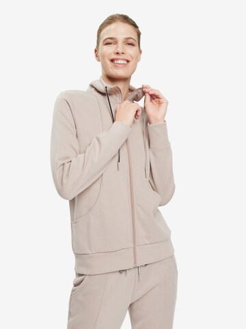 ESPRIT Athletic Zip-Up Hoodie in Beige: front