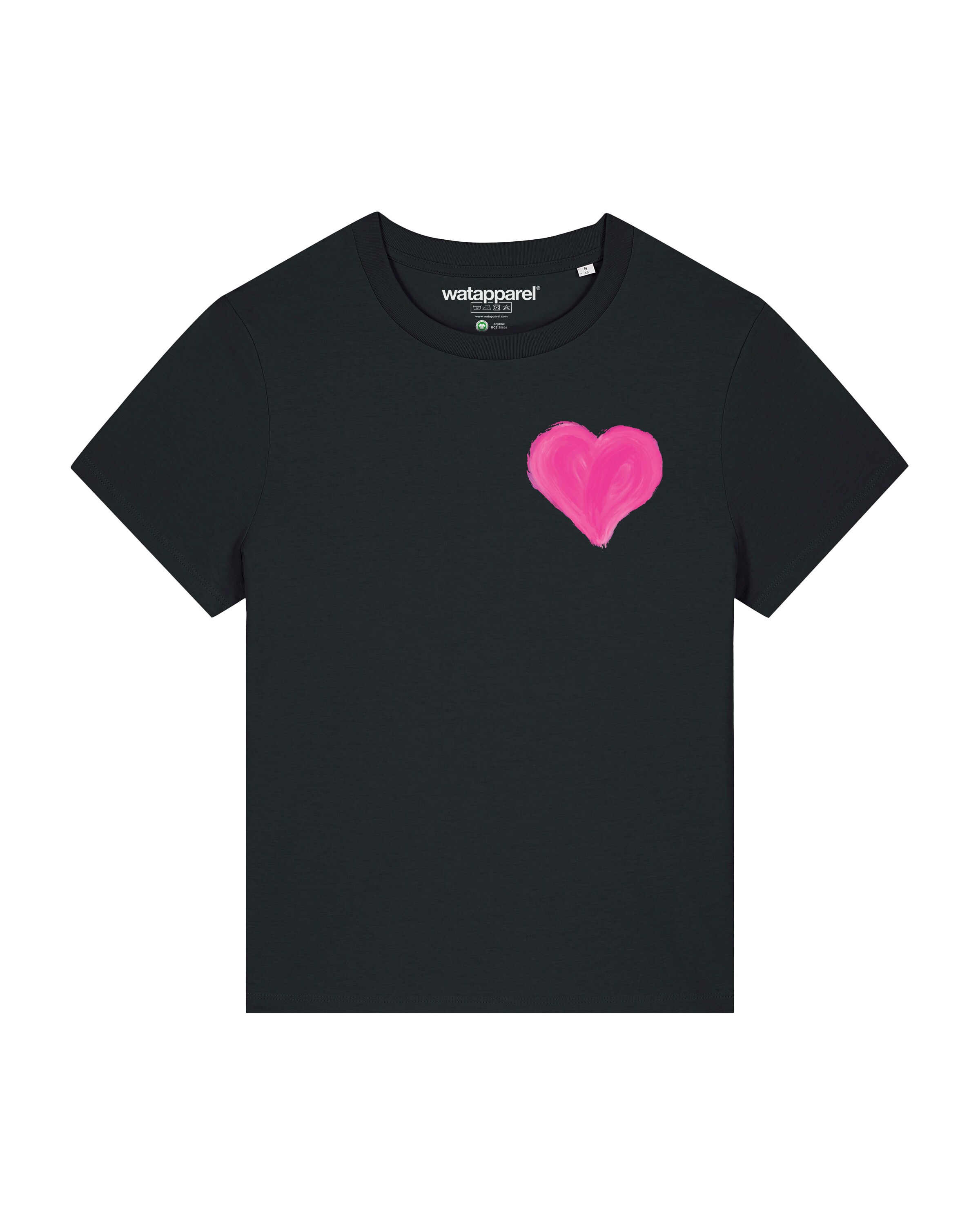 Watapparel Shirt 'Pink Heart' in Zwart: voorkant
