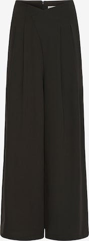 juoda ICHI Plačios klešnės Klostuotos kelnės 'IHLINTA': priekis