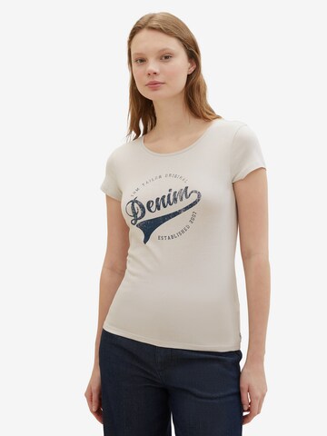 T-shirt TOM TAILOR DENIM en beige : devant