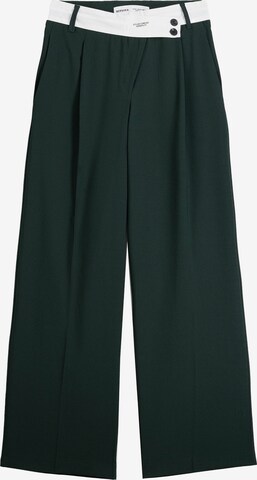 Bershka Wide leg Pleat-Front Pants in Green: front