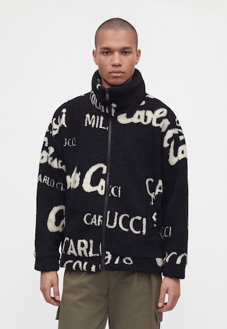 Carlo Colucci Fleece jas in Zwart: voorkant
