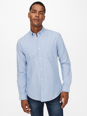 Only & Sons Regular fit Button Up Shirt 'Neil' in Blue