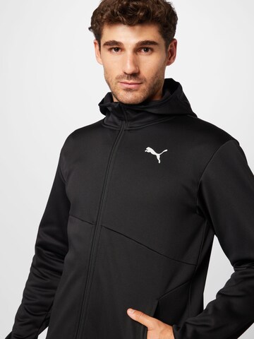 PUMA Athletic Zip-Up Hoodie 'TRAIN ALL DAY' in Black