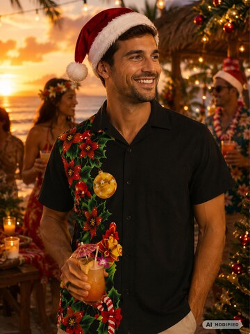 King Kameha - Ajuste regular Camisa 'Christmas Wedding' en negro