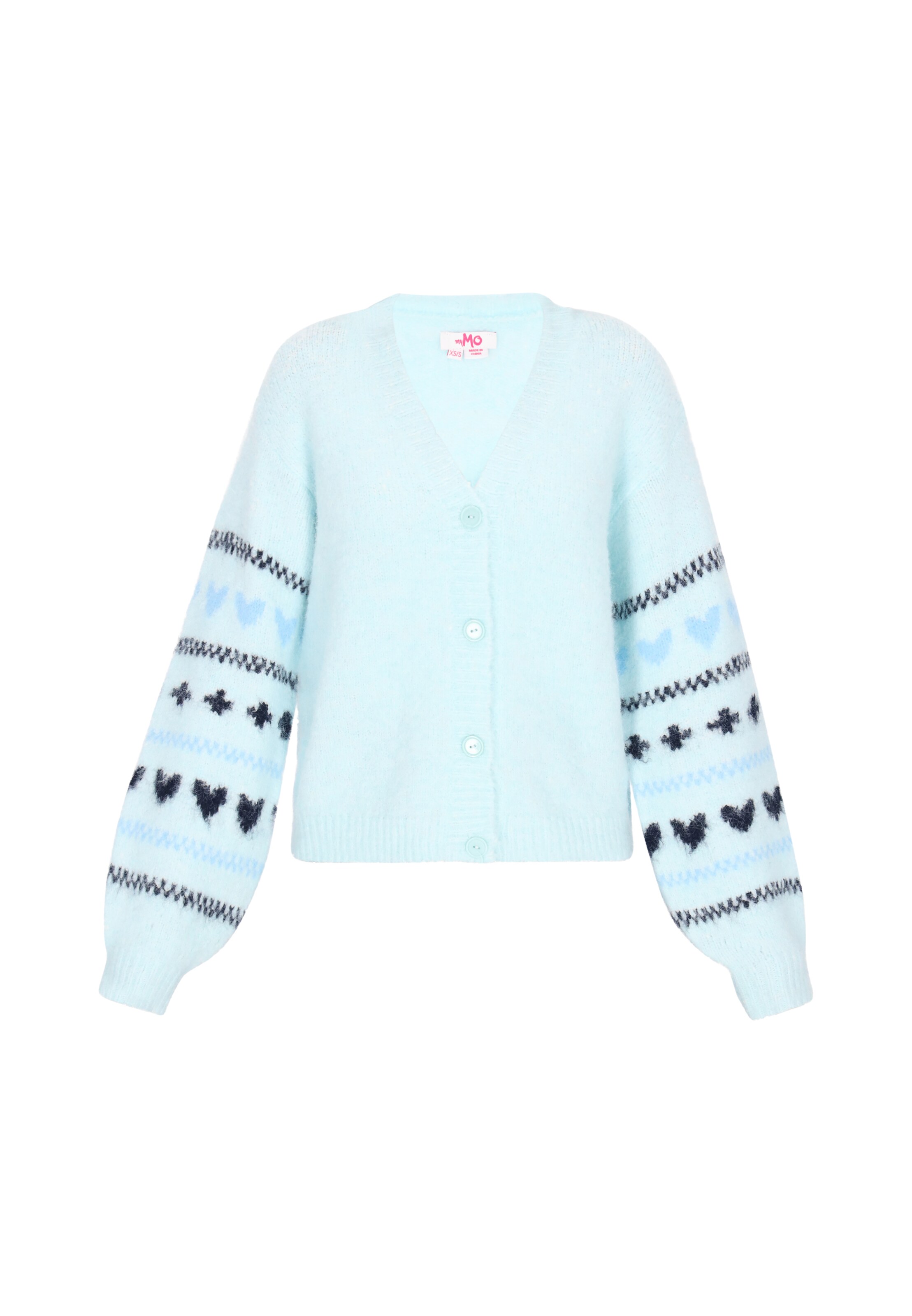 Geacă tricotată de la MYMO pe albastru: față