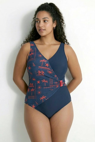 Ulla Popken Bralette Swimsuit in Blue: front
