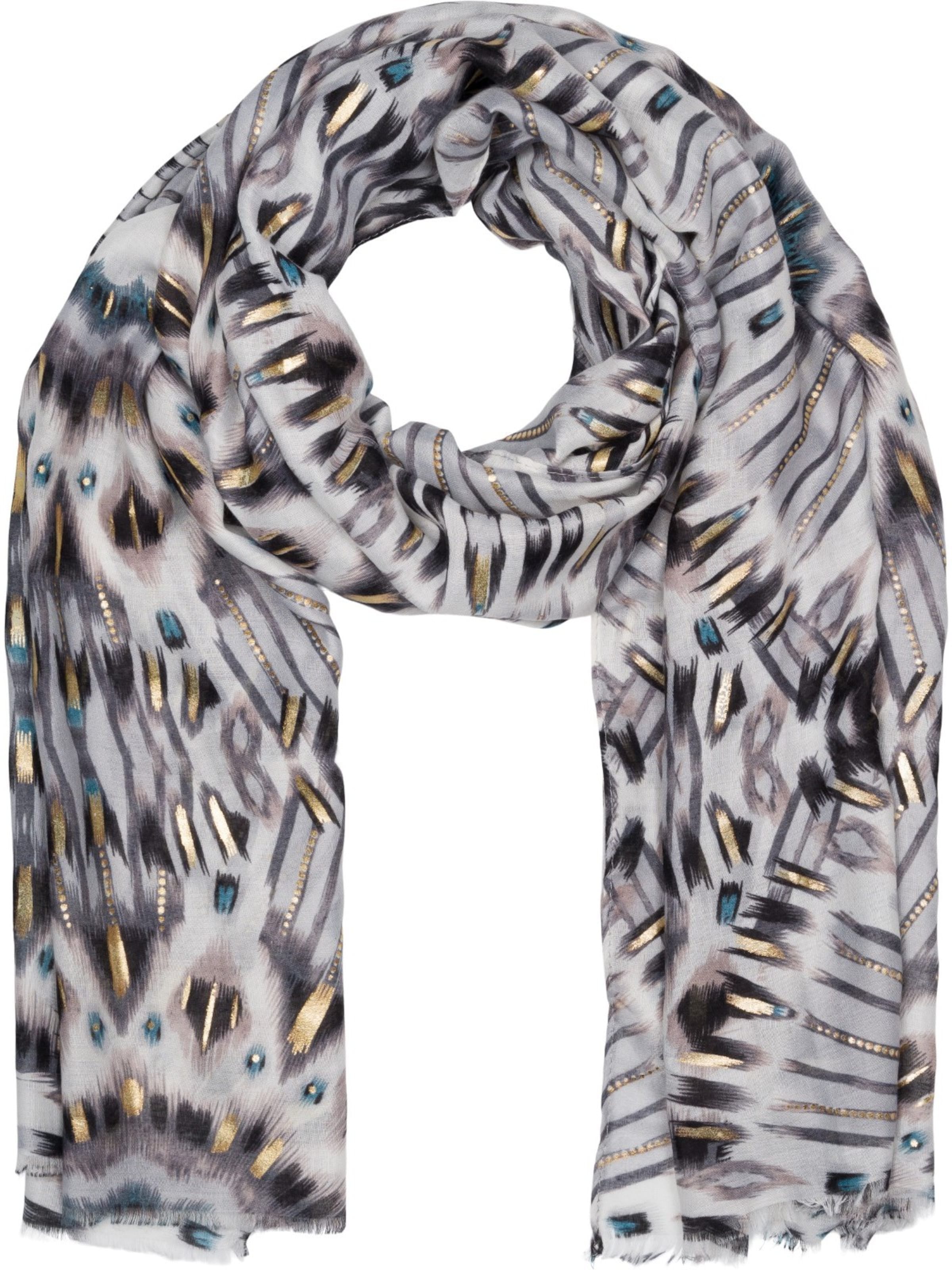 styleBREAKER Schal 'Schal Batik Muster Metallic Streifen'‌‌‌‌ in Grau: Vorderseite