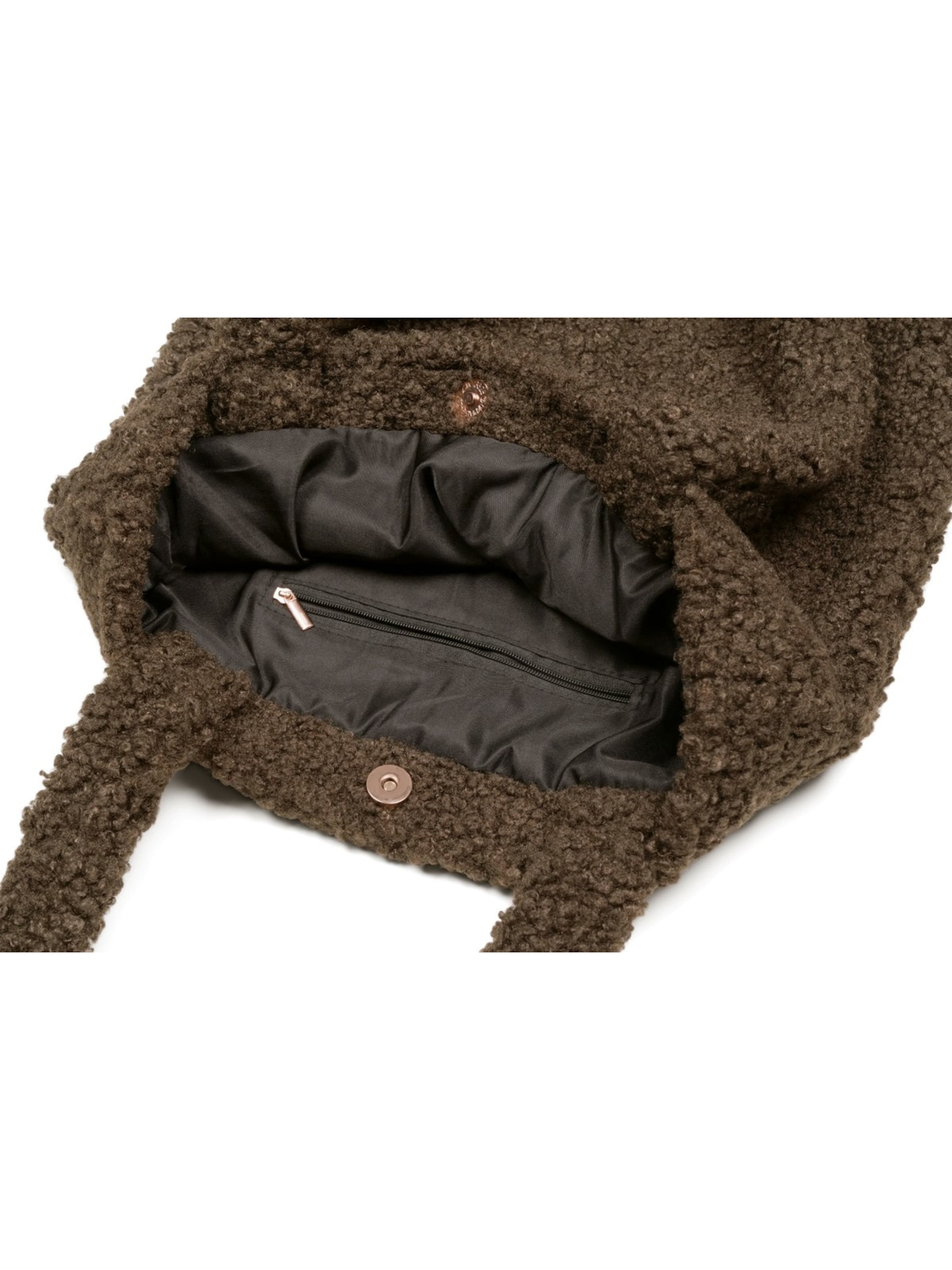 styleBREAKER Schultertasche 'Teddyfell Beuteltasche'‌‌‌‌‌‌ in Braun