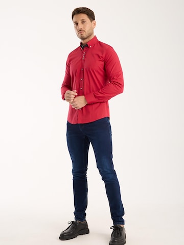 Slim fit Camicia business 'Donatello Poplin' di 7Camicie in rosso