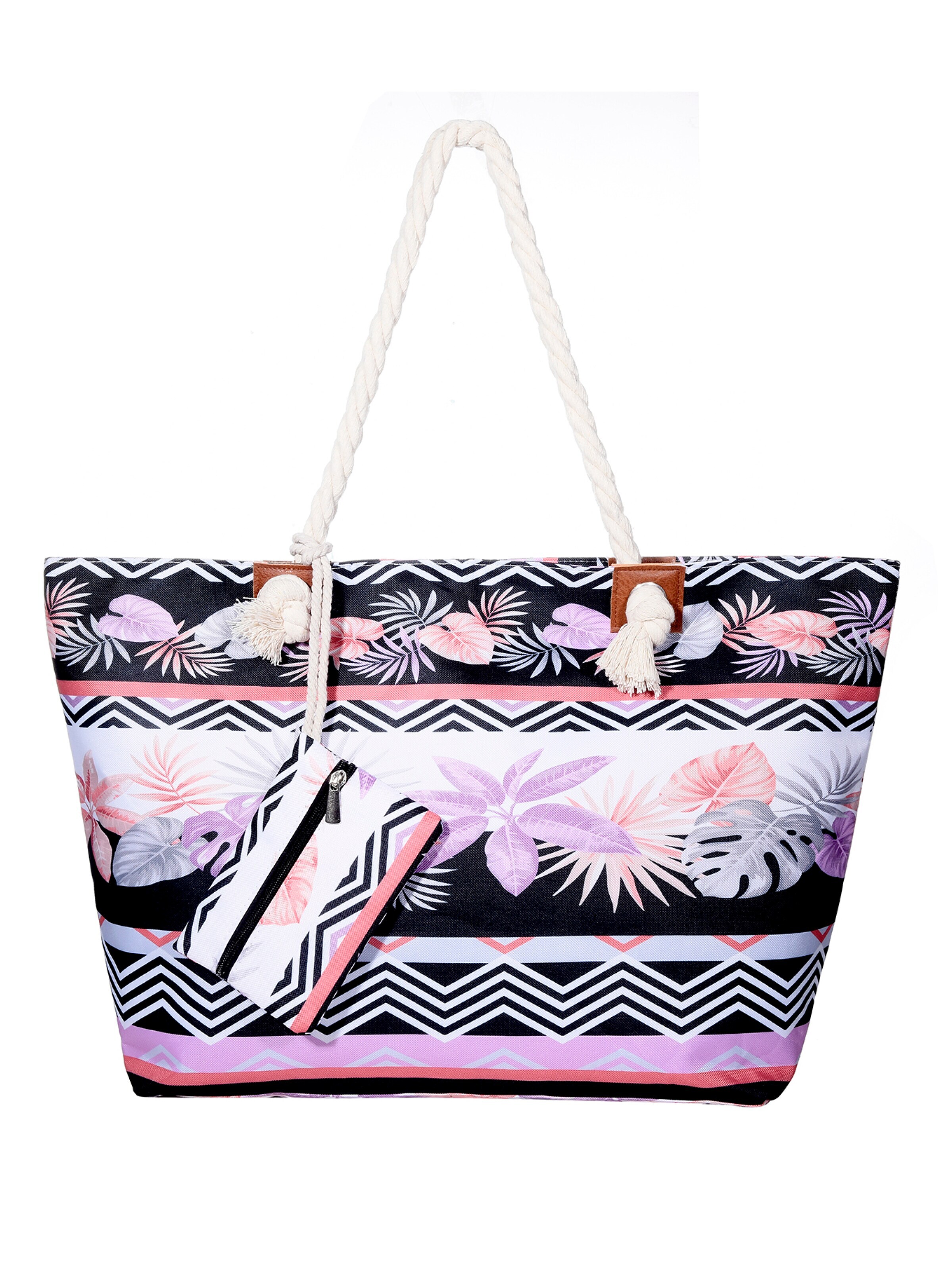 DonDon Beach Bag 'DonDon Strandtasche mit Reißverschluss Shopper Beach bag Badetasche Bunte Welt' in Pink: front