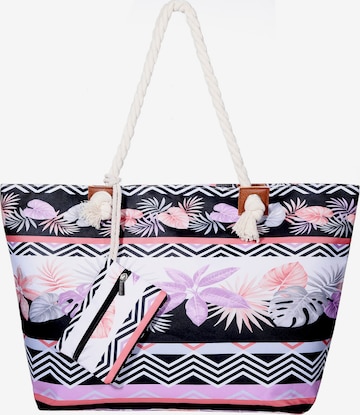DonDon Beach Bag 'DonDon Strandtasche mit Reißverschluss Shopper Beach bag Badetasche Bunte Welt' in Pink: front