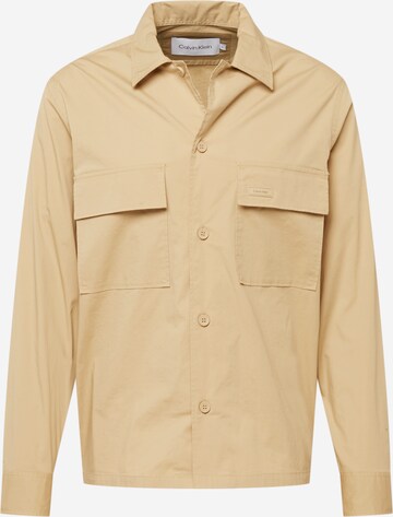 Calvin Klein Comfort fit Button Up Shirt in Beige: front