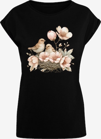 T-shirt 'Vogelnest Blumen' F4NT4STIC en noir : devant