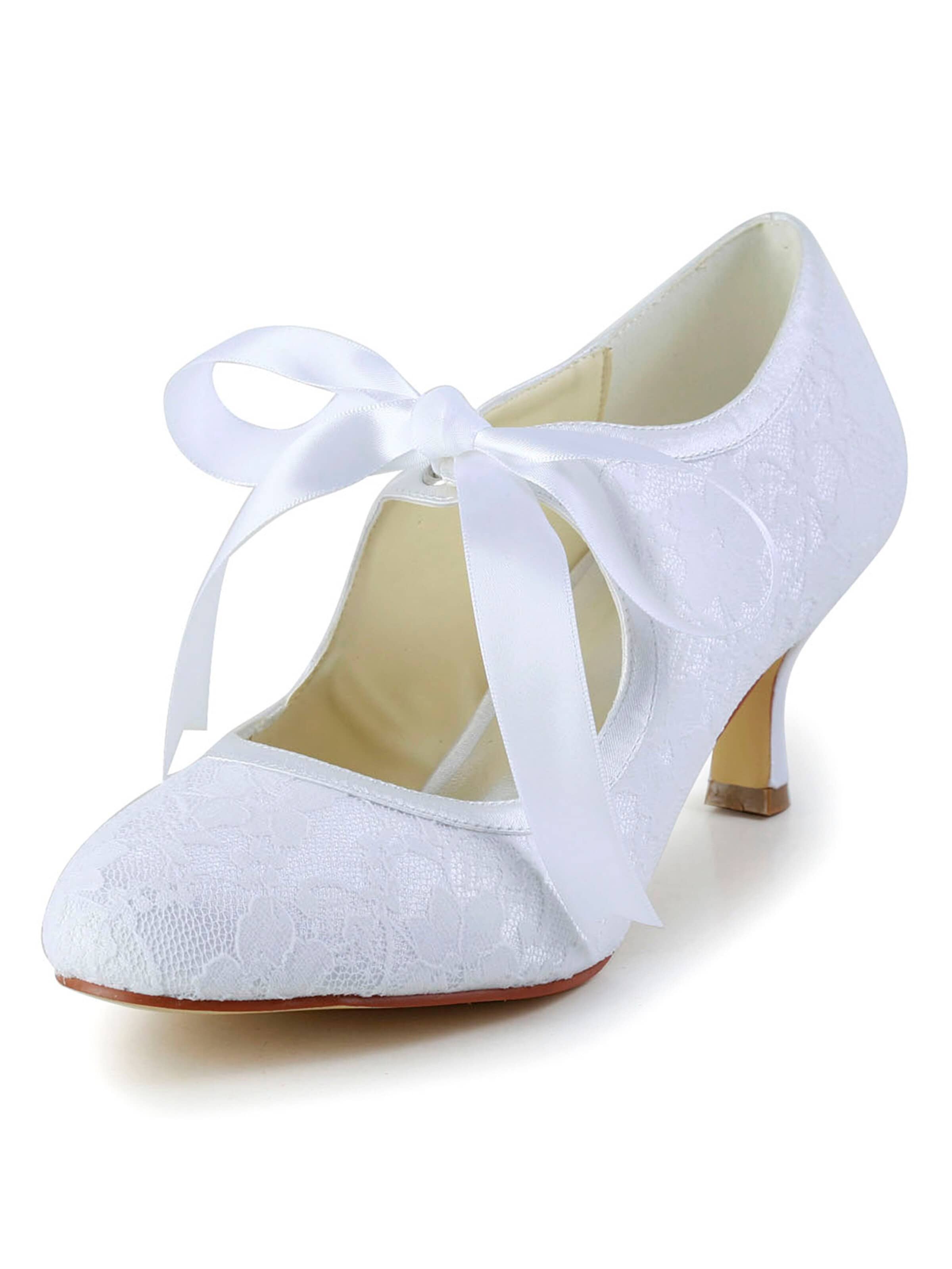 jiajia Pumps '14031-1 Elegante Spitzen-Pumps in  mit Schleife, Vintage Stil' in White: front