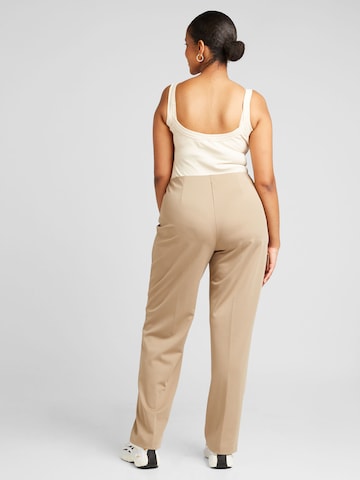 ONLY Carmakoma Regular Pleat-Front Pants 'LAUREL' in Brown