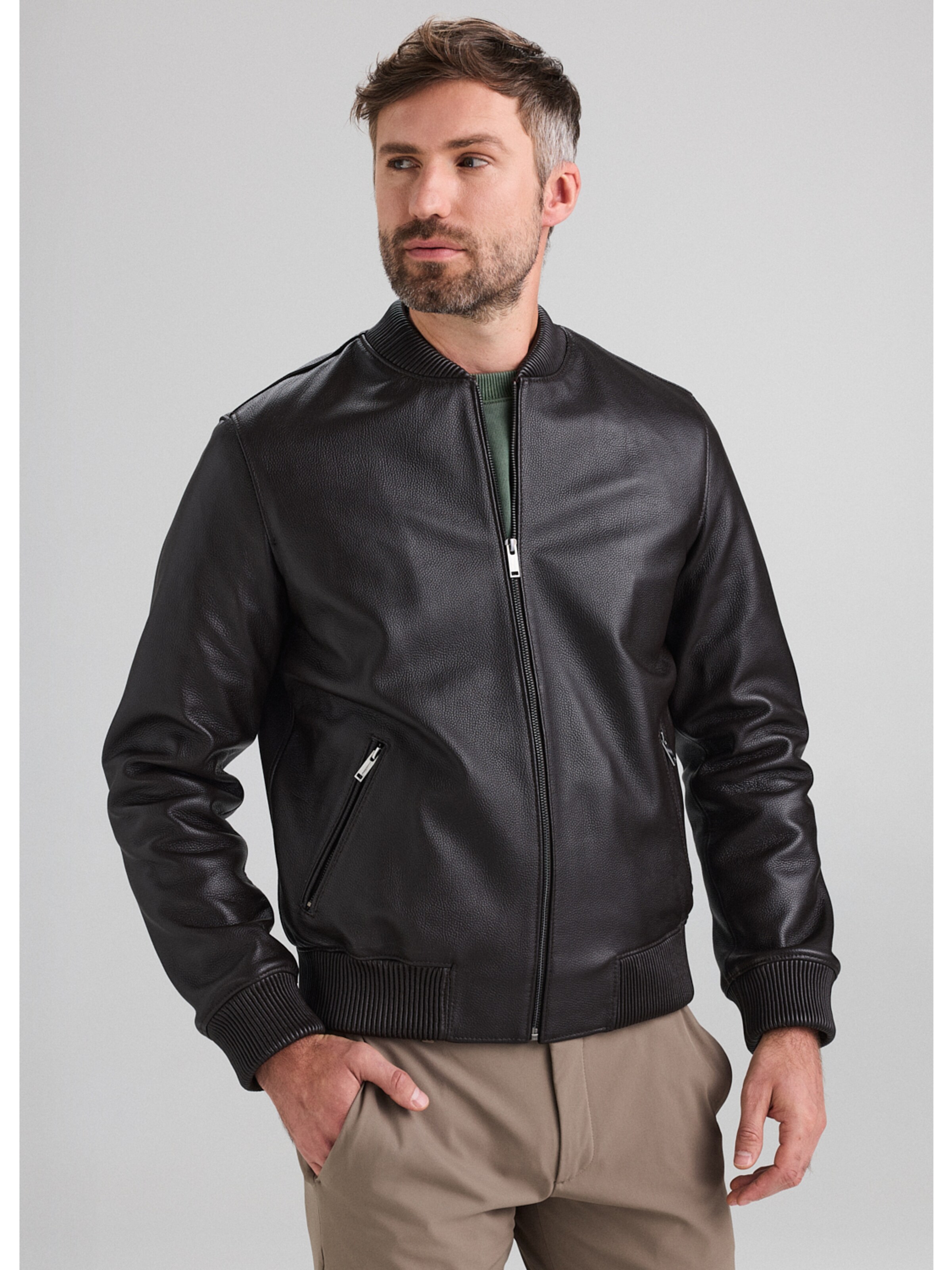 Veste mi-saison 'Leather Jacket with texture' A&A Vesa en marron
