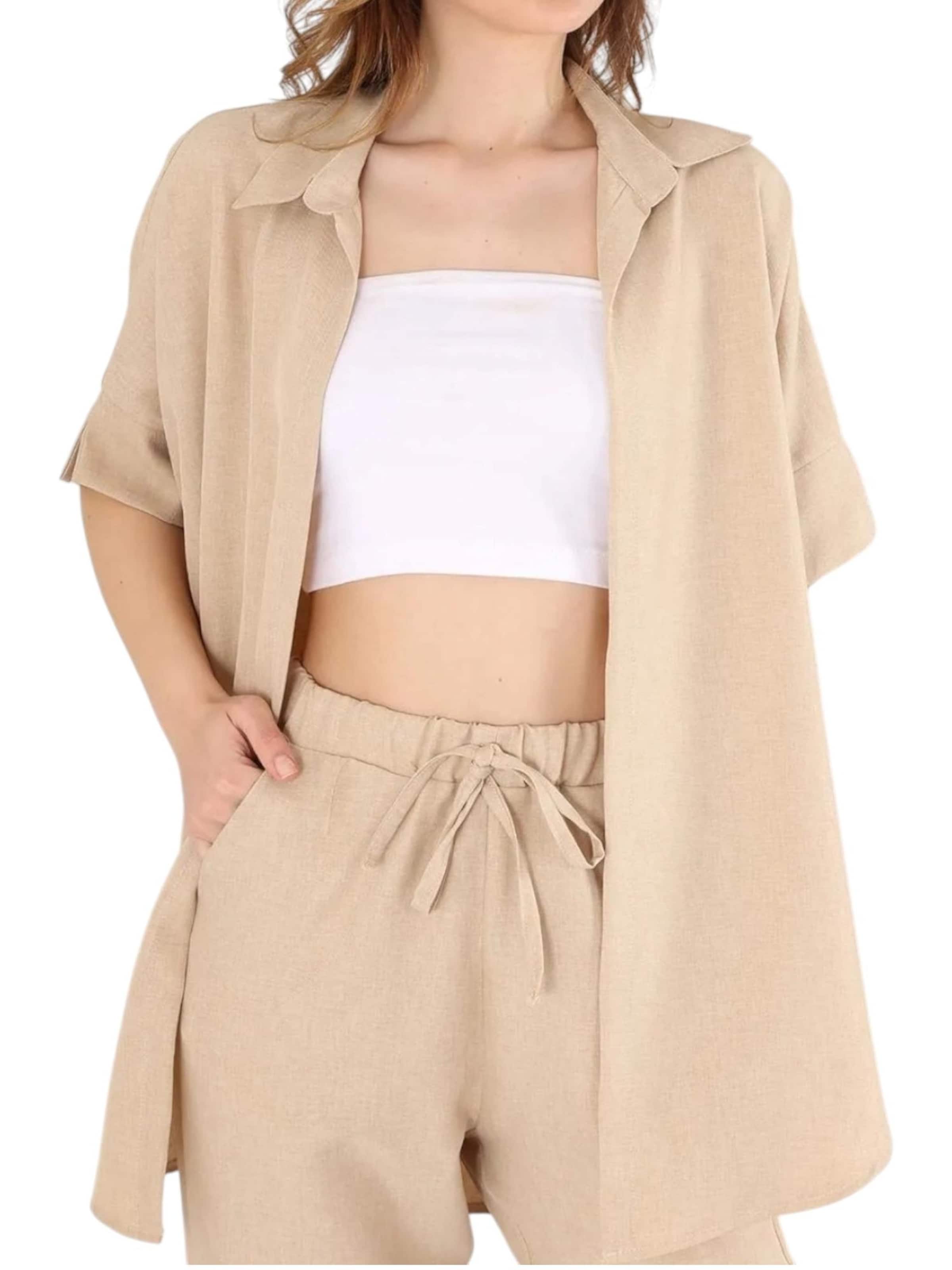 fashionshowcase Blouse 'LinenEase' in Beige