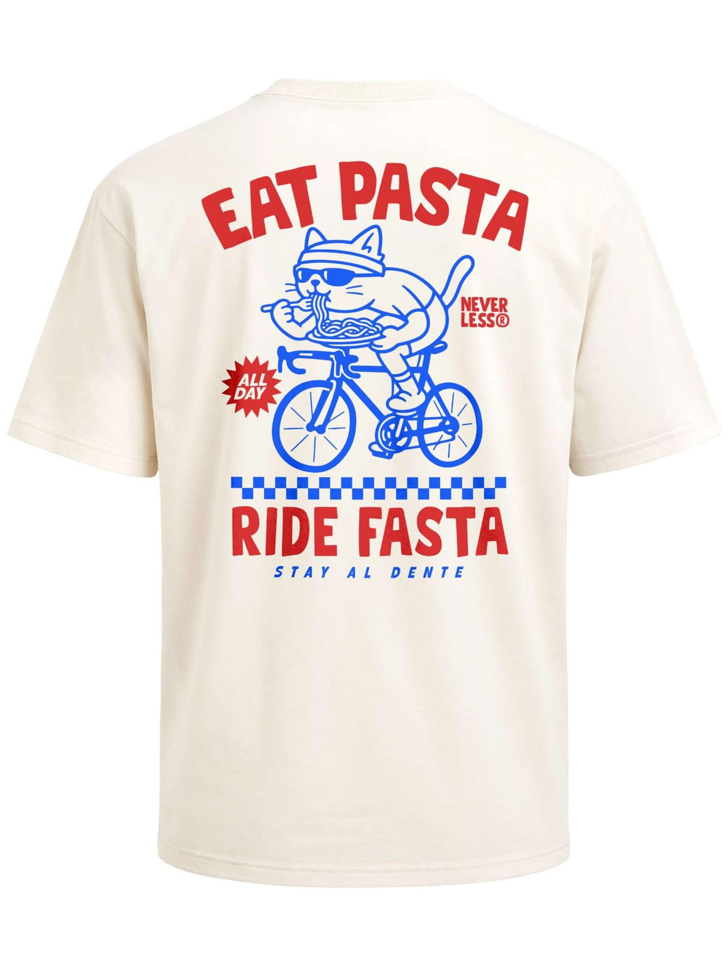 Neverless Shirt 'Eat Pasta Ride Fasta'‌‌‌‌‌‌‌‌‌ in Beige: Vorderseite
