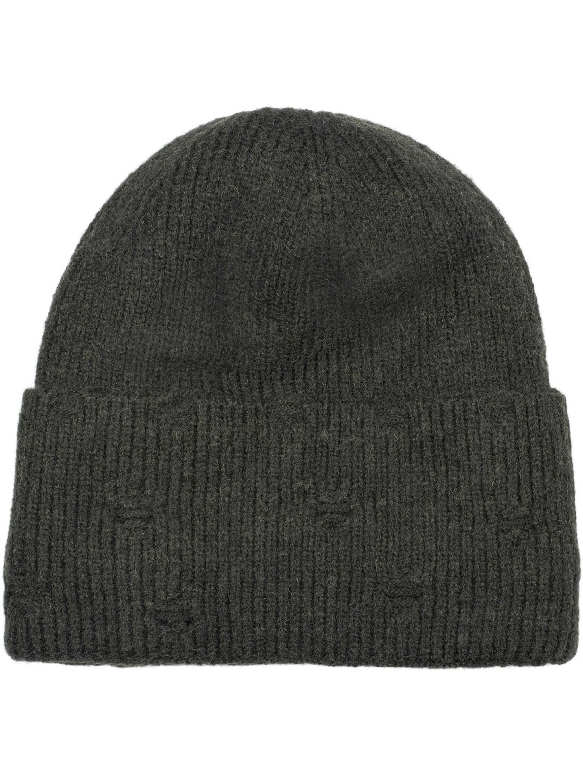 styleBREAKER Beanie 'Strickmütze mit Rippenmuster und Rissen' in Grey: front