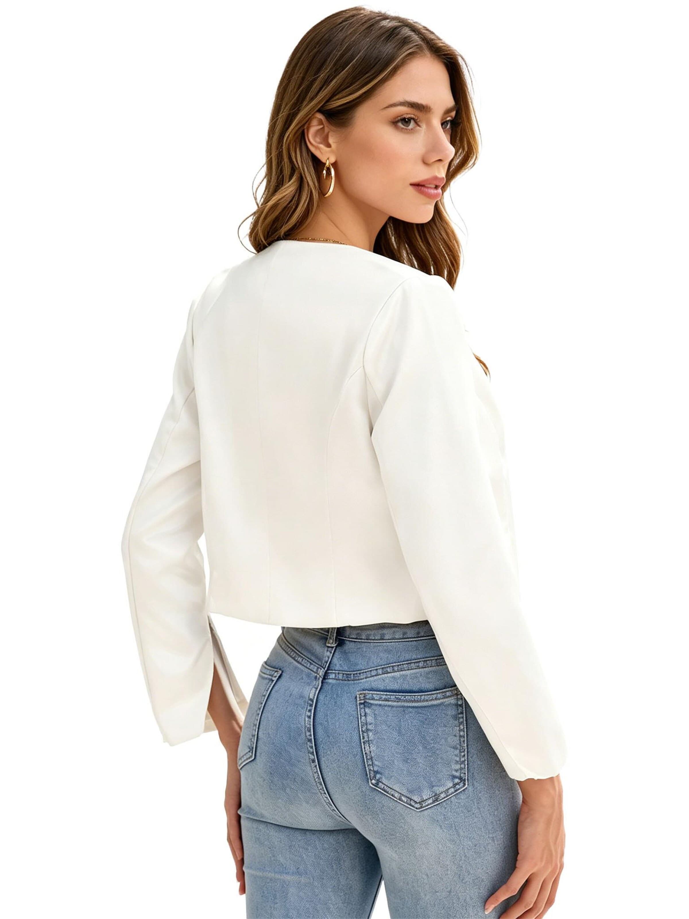 KoJooin Marynarka 'Satin-Cardigan für Damen, lange ärmel,vorne offen, kurz geschnitten,Bolero-Schulterjacke fürs Büro' w kolorze biały