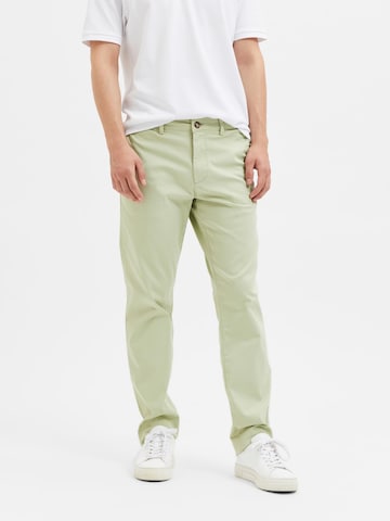 Coupe slim Pantalon chino 'Miles Flex' SELECTED HOMME en vert : devant