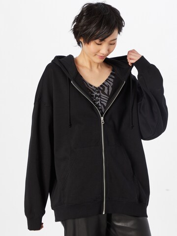 WEEKDAY Zip-Up Hoodie in Black: front