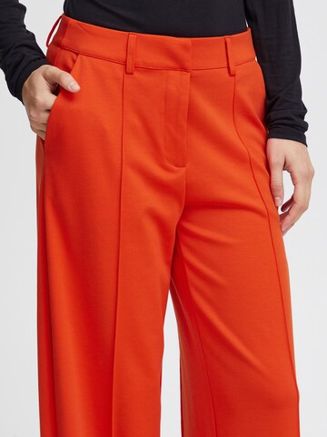 ICHI Wide leg Trousers with creases in Orange