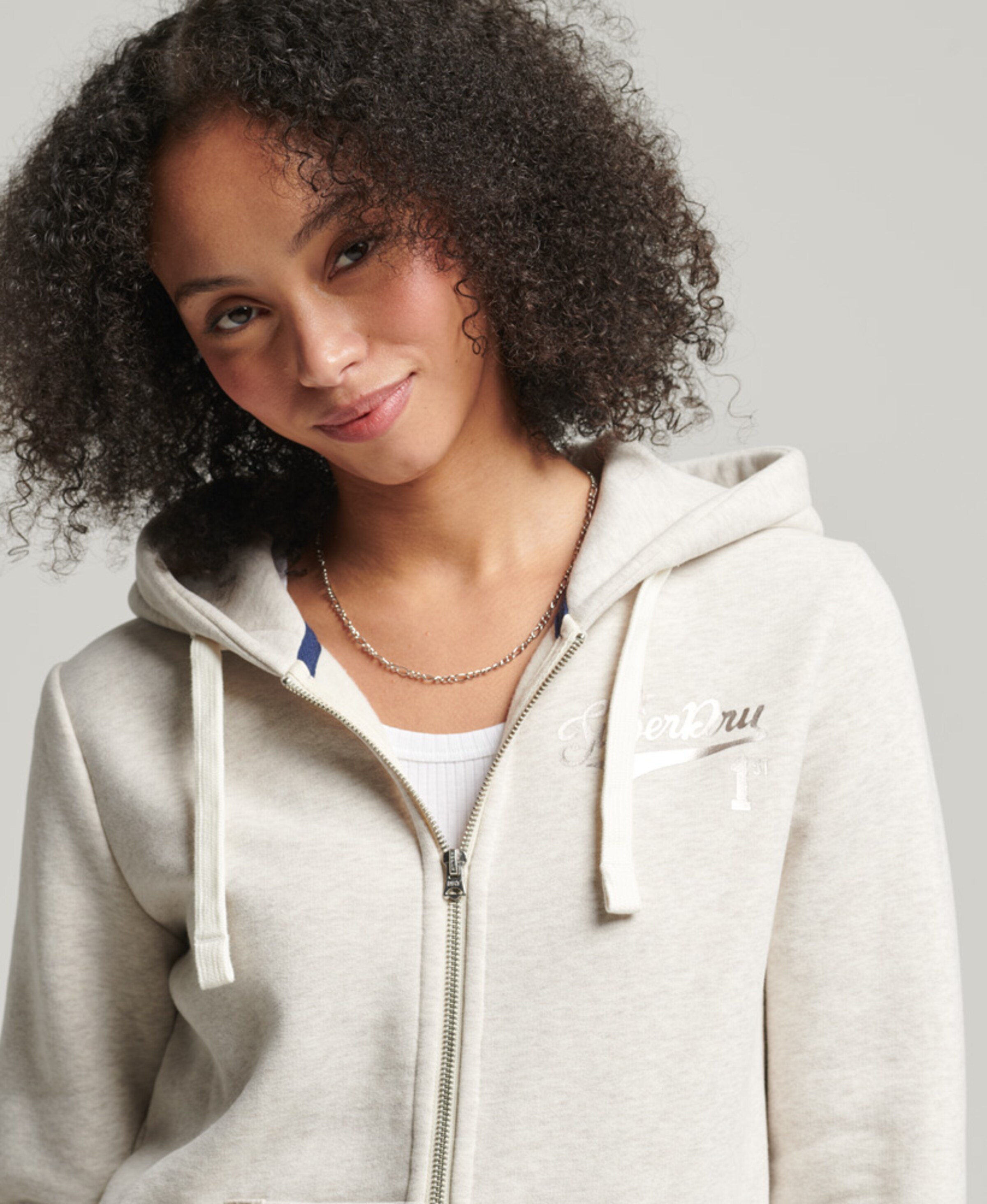 Frauen Große Größen Superdry Sweatjacke 'Script' in Creme - KG53858 Frauen Große Größen Superdry Sweatjacke 'Script' in Creme - KG53858