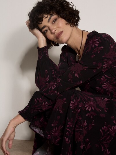 Apricot Floral Crepe Midi Dress ' Crêpekleid in wadenlänge ' in 34 in burgunder, Produktansicht
