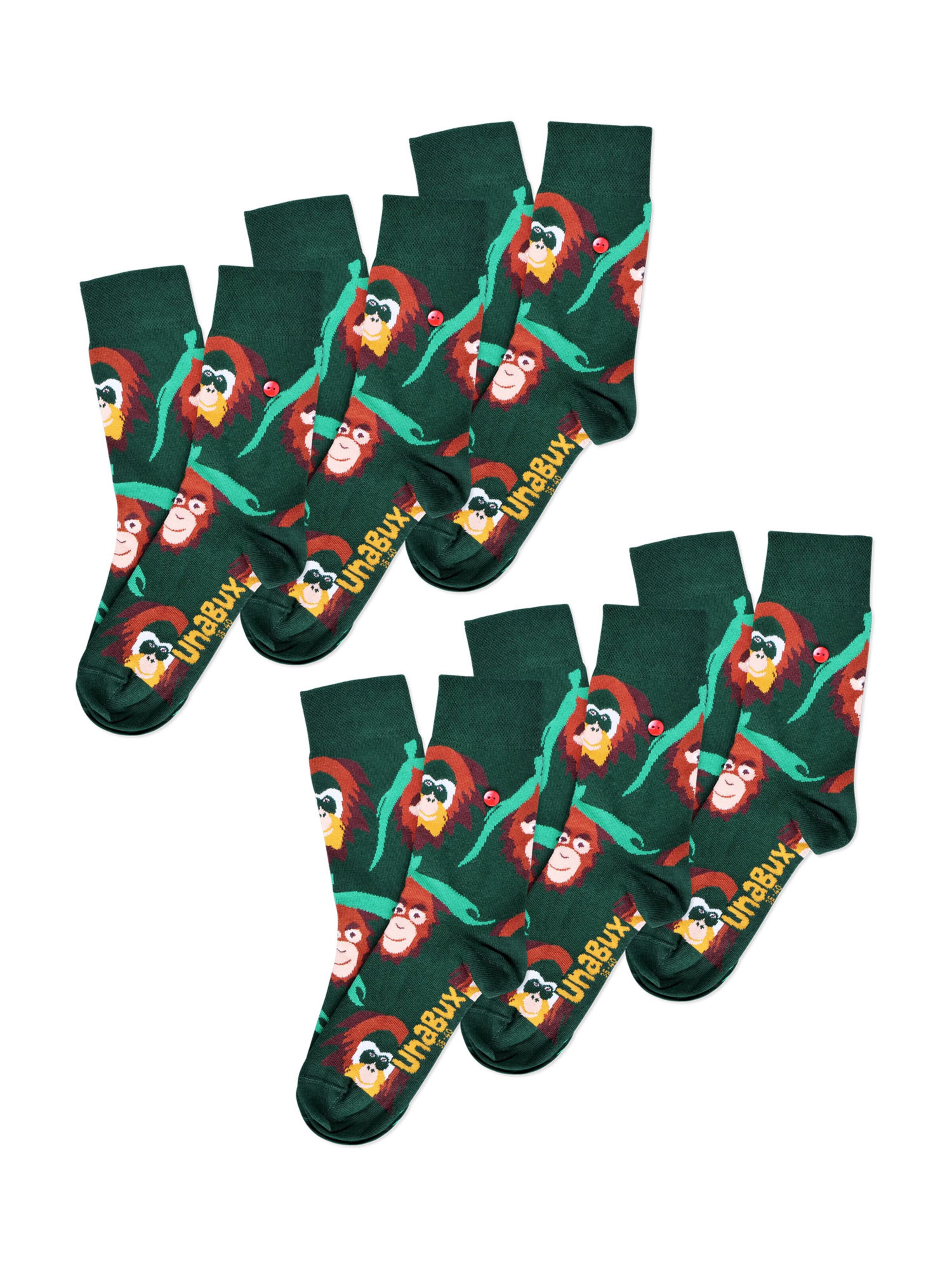 UNABUX Socks ' GRUMBLE IN THE JUNGLE ' in Green: front