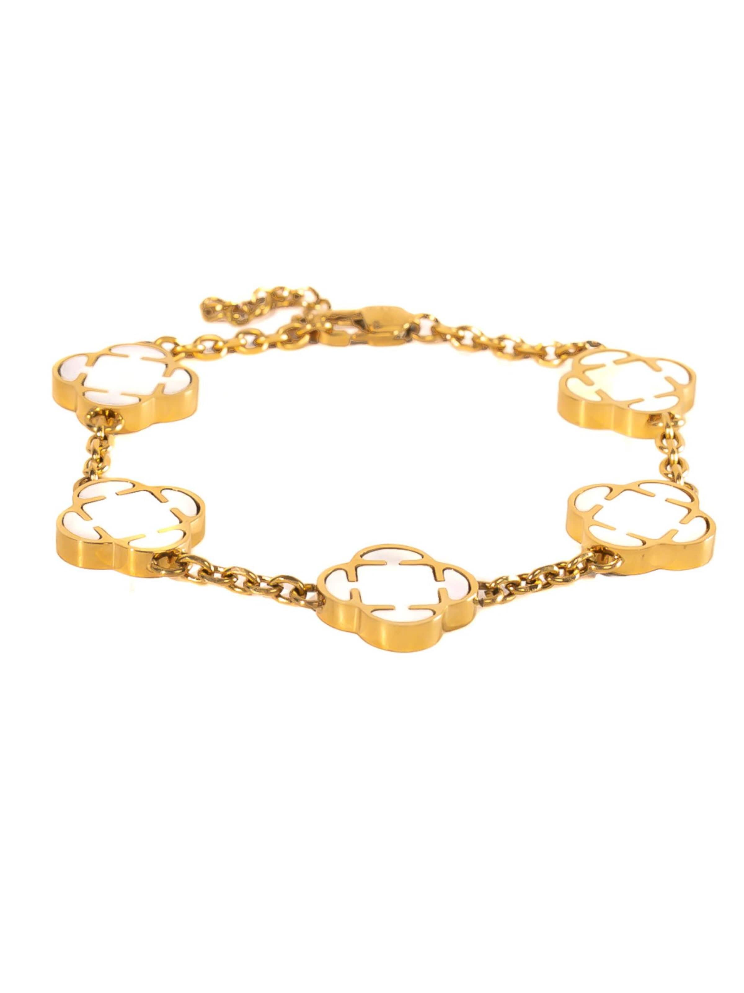 Eternal Armband 'Perlmutt Clover' i guld: framsida