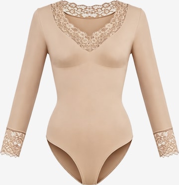 cfab Shapingbody 'Clean Longsleeve V-Neck with Lace Sculpting Bodysuit with Slip' in Beige: Vorderseite