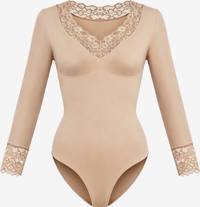 cfab Shaping Bodysuit 'Clean Longsleeve V-Neck with Lace Sculpting Bodysuit with Slip' in XS in Beige, Item view