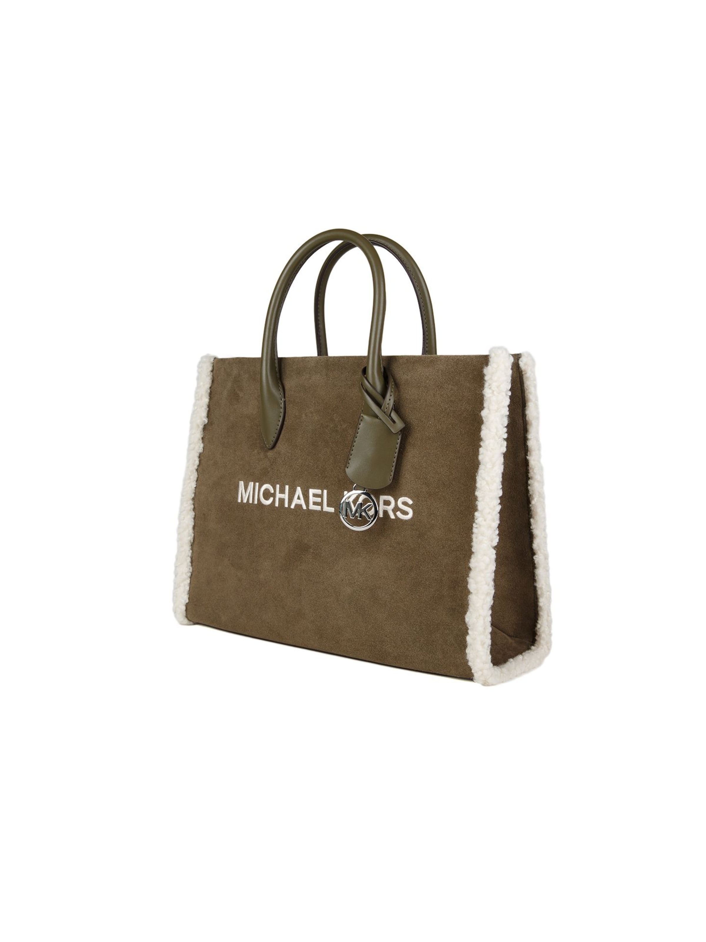 Michael Kors Handtas 'Mirella Medium Suede and Faux Shearling Tote Bag' in Groen