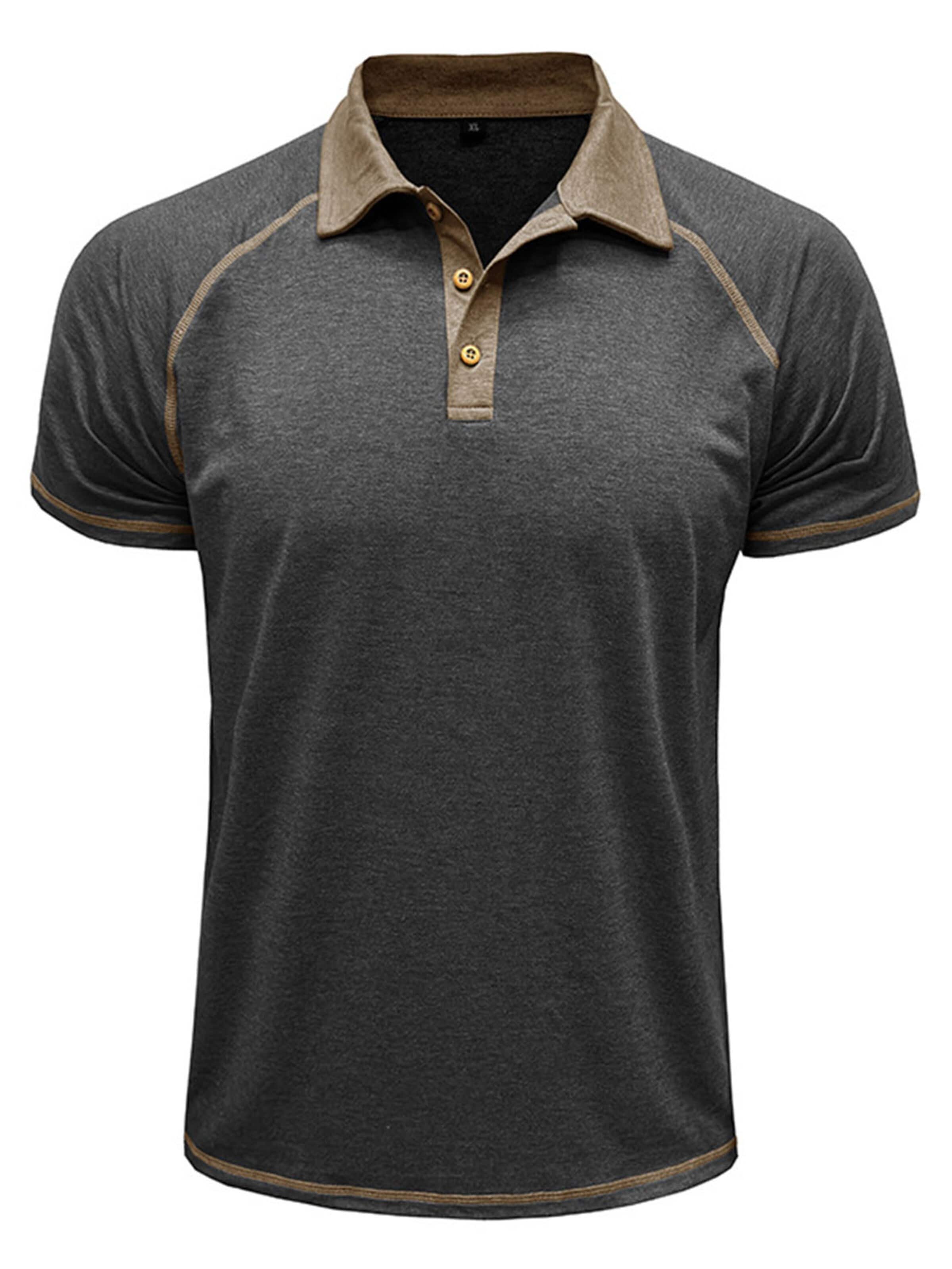 KoJooin Shirt 'Herren-Polohemd, strukturiert, lässig, Kurzarm, Knopfleiste, Sommerurlaub, Strand, dehnbar' in Grey: front