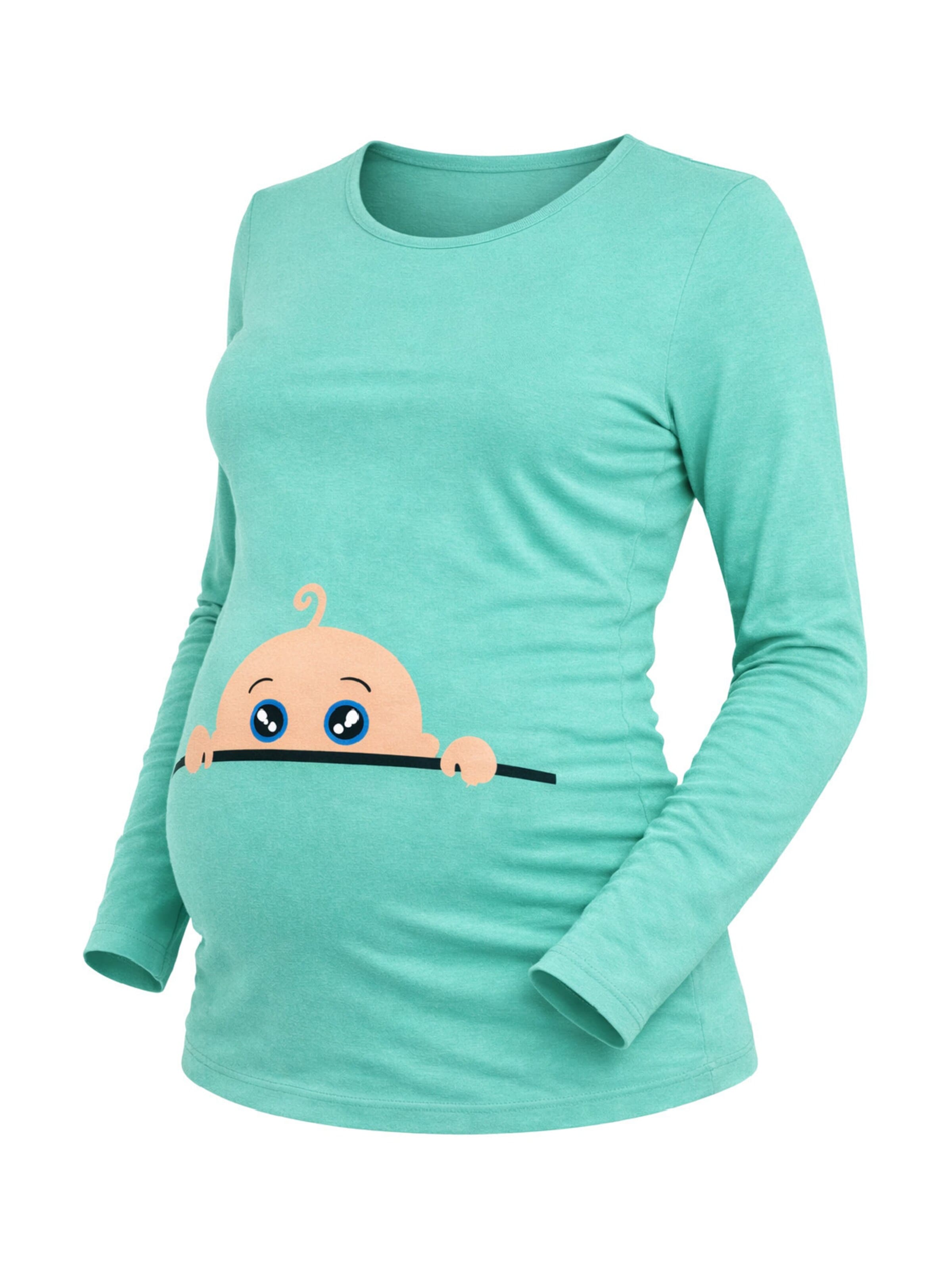 M.M.C. Shirt 'Neugieriges Baby Umstandslangarmshirt' in Blue: front